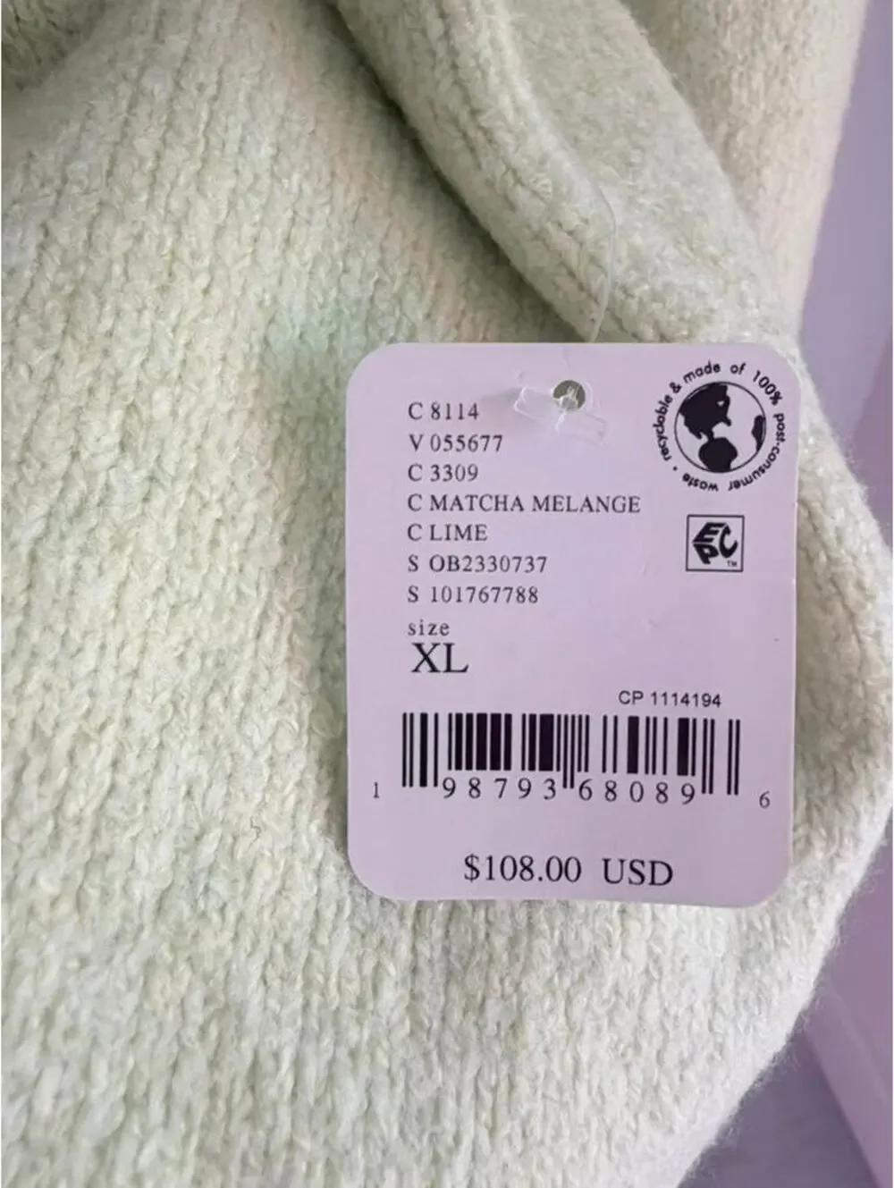 NWT Free People Matcha Melange Lime Green Knit Sweater Size XL